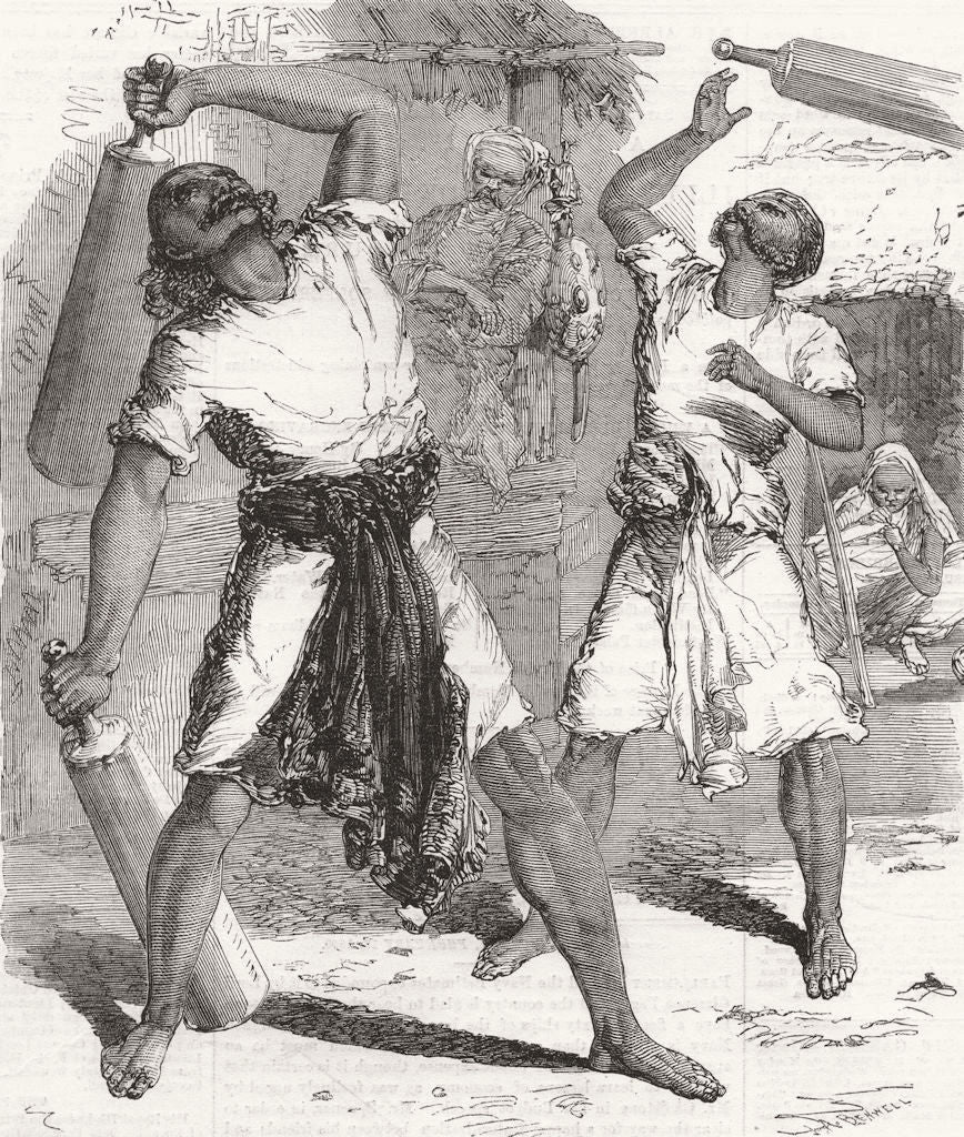 INDIA. Calisthenic exercises in India 1860 old antique vintage print picture